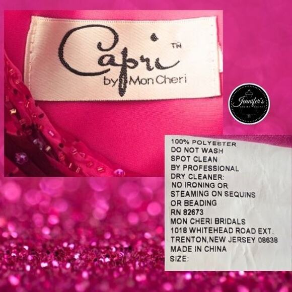 Capri by Mon Cheri Hot Pink Ruched Beaded Bodice A-Line Flared Long Dress 10/12 - Picture 12 of 14